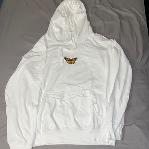John Galt white cotton butterfly patch hoodie